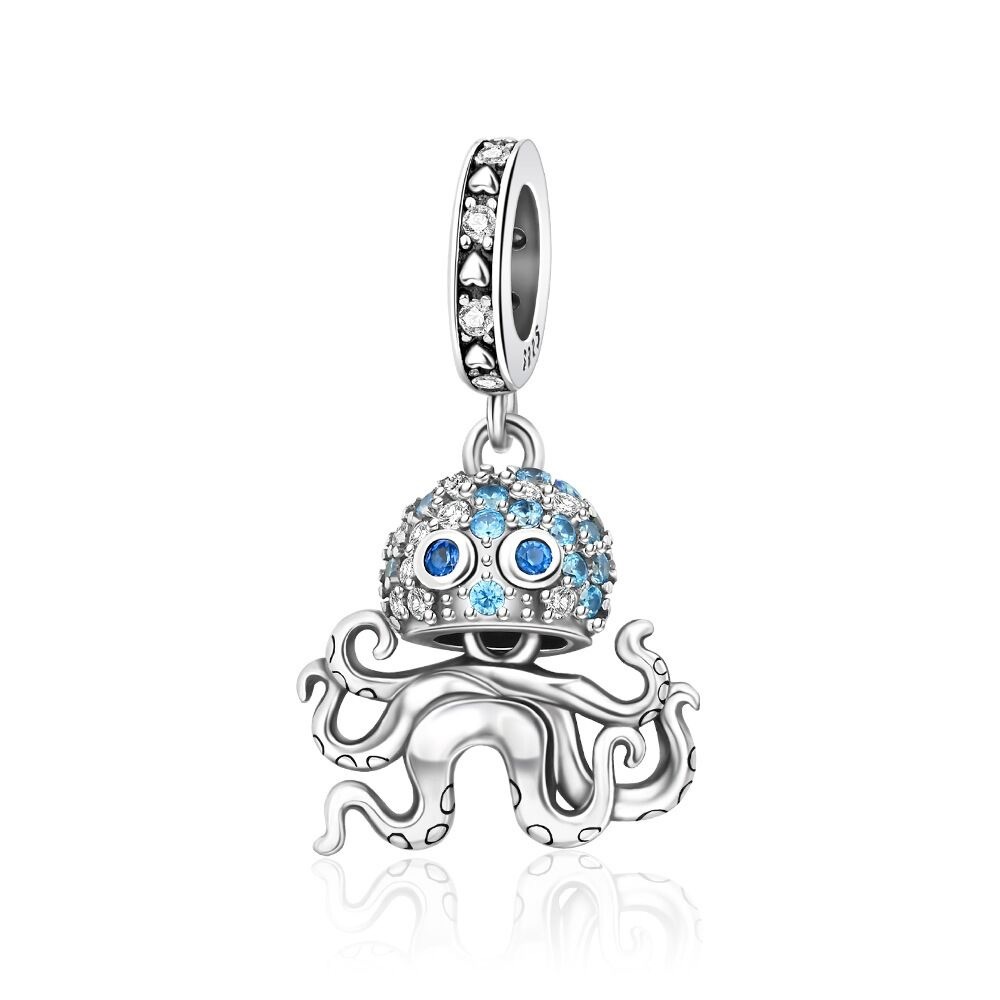 Sterling Silver Blue Crystal Octopus Charm Pendant